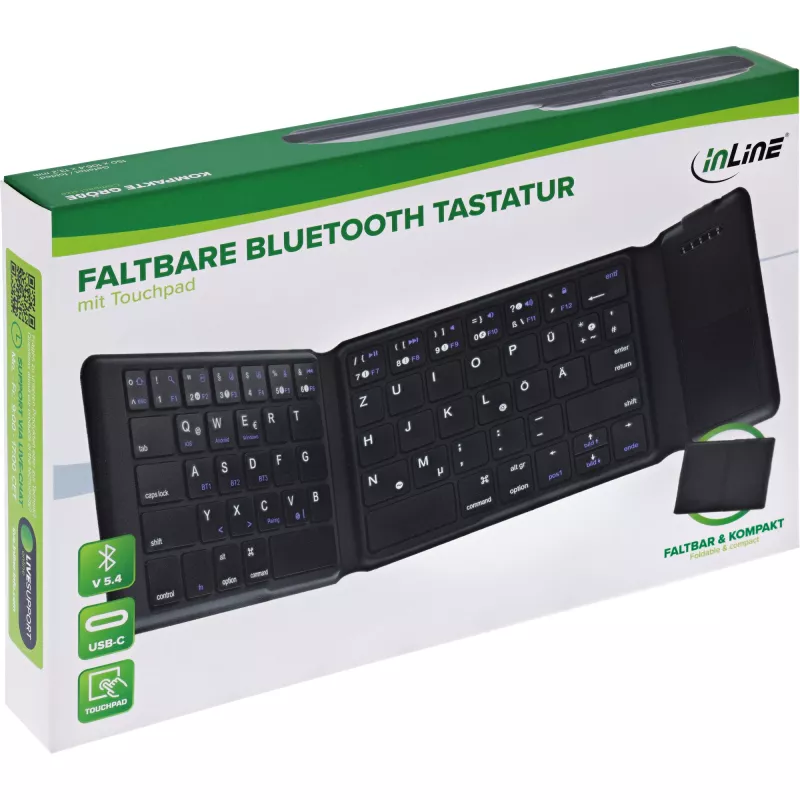 InLine 55379B klaviatūra universali Bluetooth QWERTZ vokiška juoda