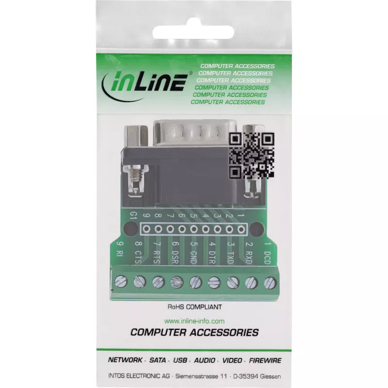InLine 92501D laido jungtis gnybtų blokas / D-Sub 9, juoda, žalia