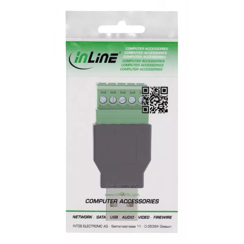 InLine 92504A laido jungtis USB-A / Gnybtų blokas, 5 kontaktų Juoda, Žalia