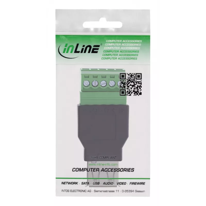 InLine 92504B laido jungtis USB-A / gnybtų blokas, 5 kontaktų Juoda, Žalia