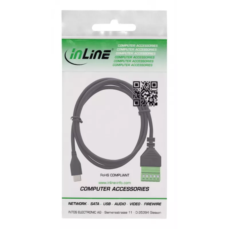 InLine 92504E laido jungtis USB-C / gnybtų blokas, 5 kontaktų juoda, žalia