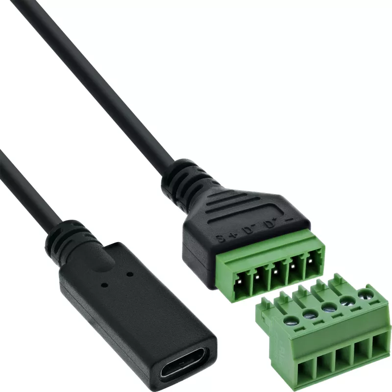 InLine 92504F laido jungtis USB-C / gnybtų blokas, 5 kontaktų, juoda, žalia