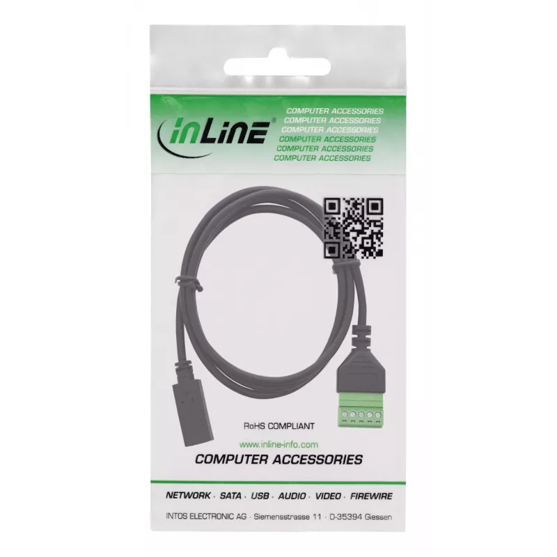 InLine 92504F laido jungtis USB-C / gnybtų blokas, 5 kontaktų, juoda, žalia