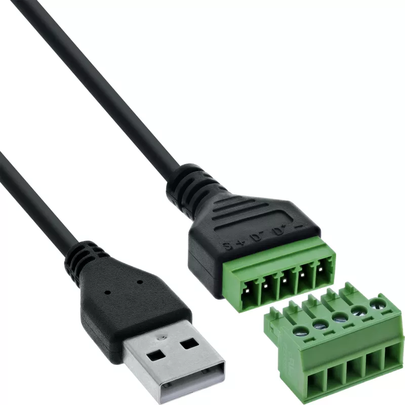 InLine 92504G laido jungtis USB-A / gnybtų blokas, 5 kontaktų Juoda, žalia