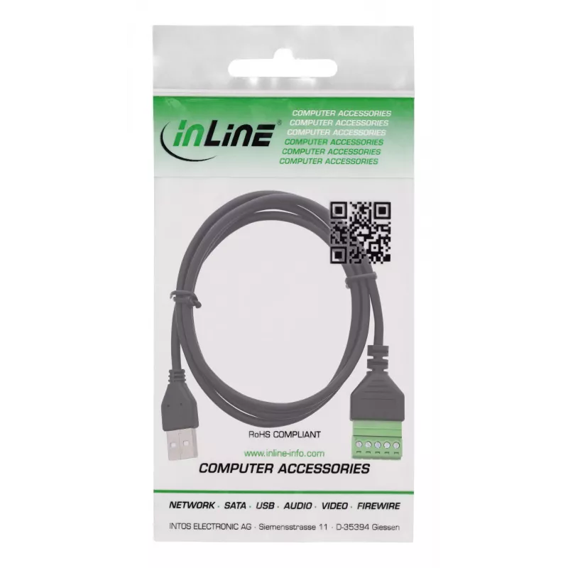 InLine 92504G laido jungtis USB-A / gnybtų blokas, 5 kontaktų Juoda, žalia