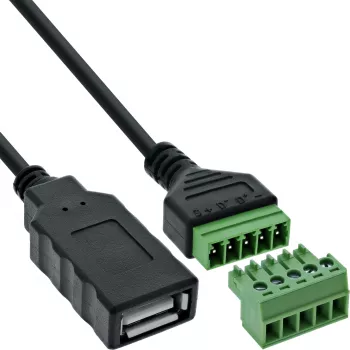 InLine 92504H laido jungtis USB-A / gnybtų blokas, 5 kontaktų, juoda, žalia