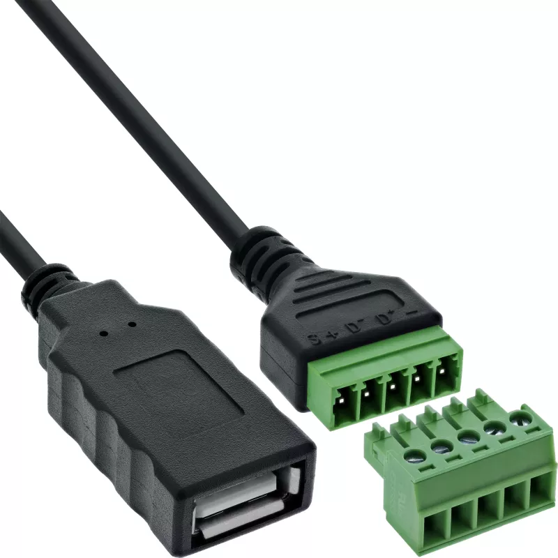InLine 92504H laido jungtis USB-A / gnybtų blokas, 5 kontaktų, juoda, žalia