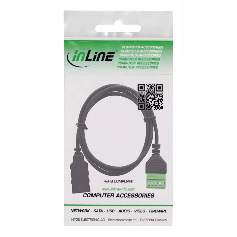InLine 92504H laido jungtis USB-A / gnybtų blokas, 5 kontaktų, juoda, žalia