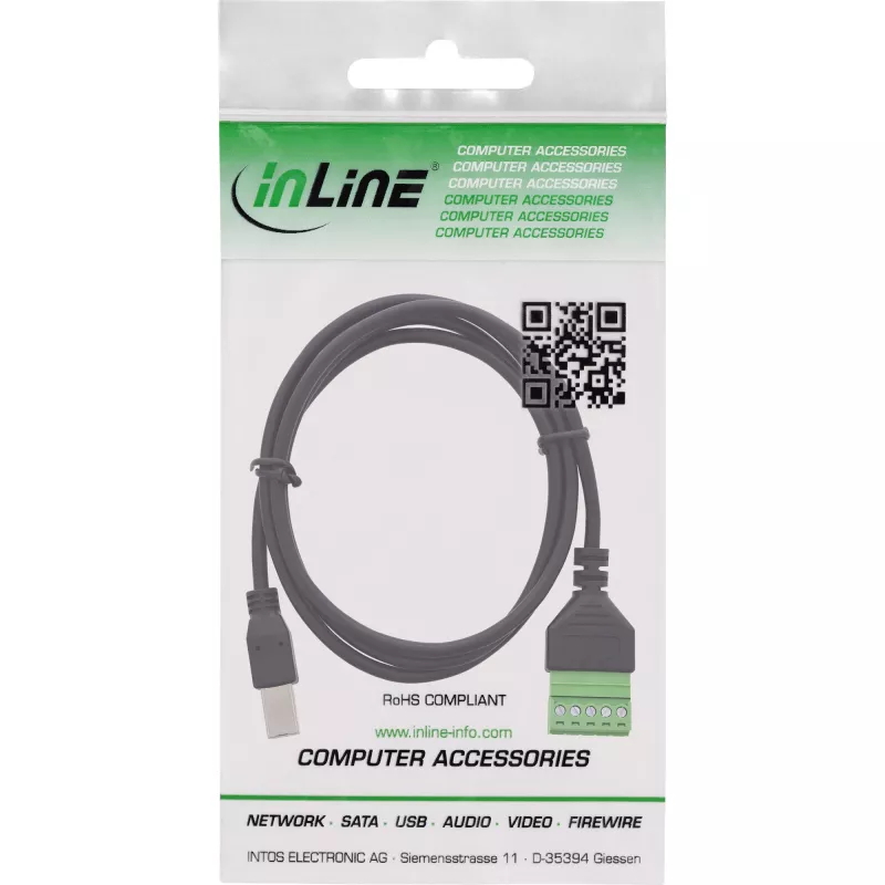 InLine 92504I laido jungtis USB-B / gnybtų blokas, 5 kontaktų Juoda, Žalia