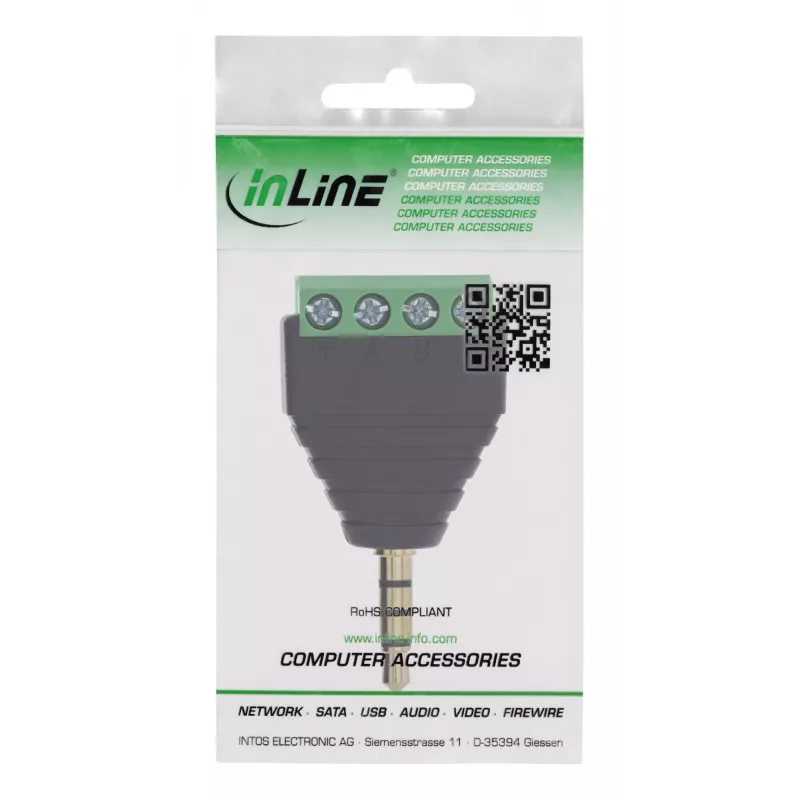 InLine 92504J laido jungtis 3,5 mm 4 kontaktų lizdas TRRS / gnybtų blokas 4 gnybtai Juoda, Žalia