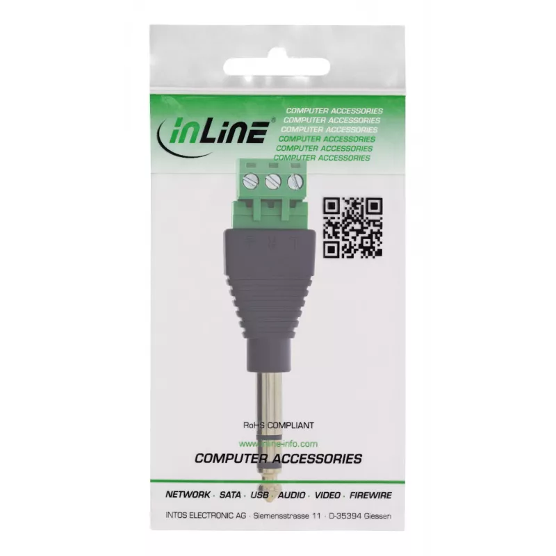 InLine 92504L laidų jungtis 6,35 mm 3 kontaktų lizdas TRS / gnybtų blokas 3 gnybtai Juoda, Žalia