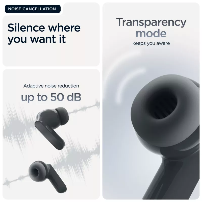 Ausinės MOTOROLA Moto Buds Bass TWS Bluetooth į ausis įdedamos skambučiams ir muzikai, juodos, 51 g