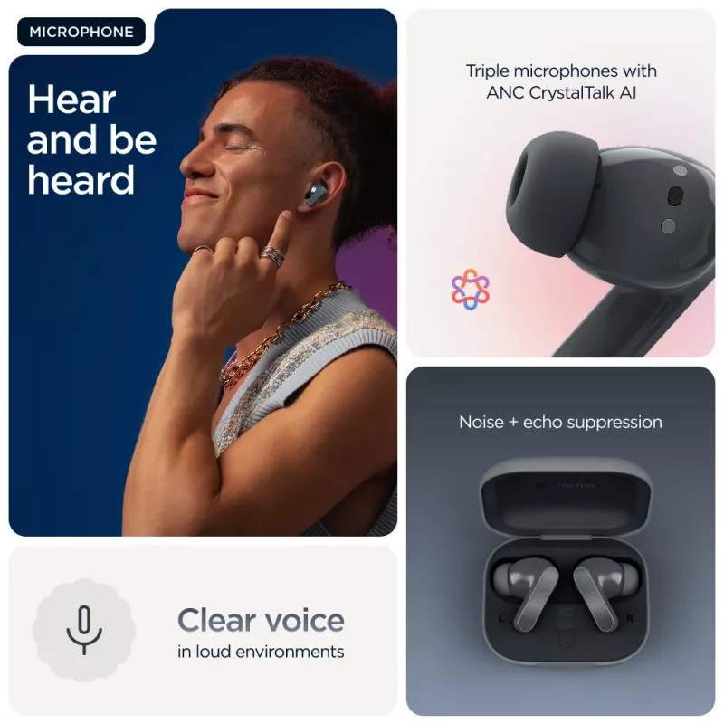 Ausinės MOTOROLA Moto Buds Bass TWS Bluetooth į ausis įdedamos skambučiams ir muzikai, juodos, 51 g