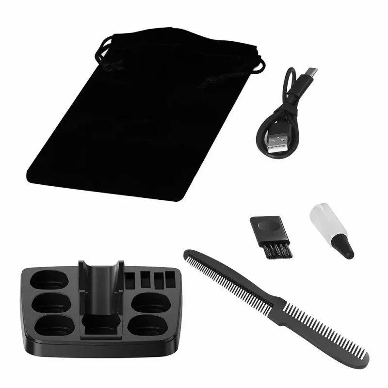 Belaidis įkraunamas plaukų kirpimo aparatas MANTA HT-01BK — USB-C, IPX7 atsparus vandeniui, 90 min. baterija, 6 + 4 magnetiniai priedai