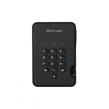 iStorage diskAshur2 256-bit 1TB USB 3.2 saugus šifruotas kietojo kūno diskas – juodas IS-DA2-256-SSD-1TB-B
