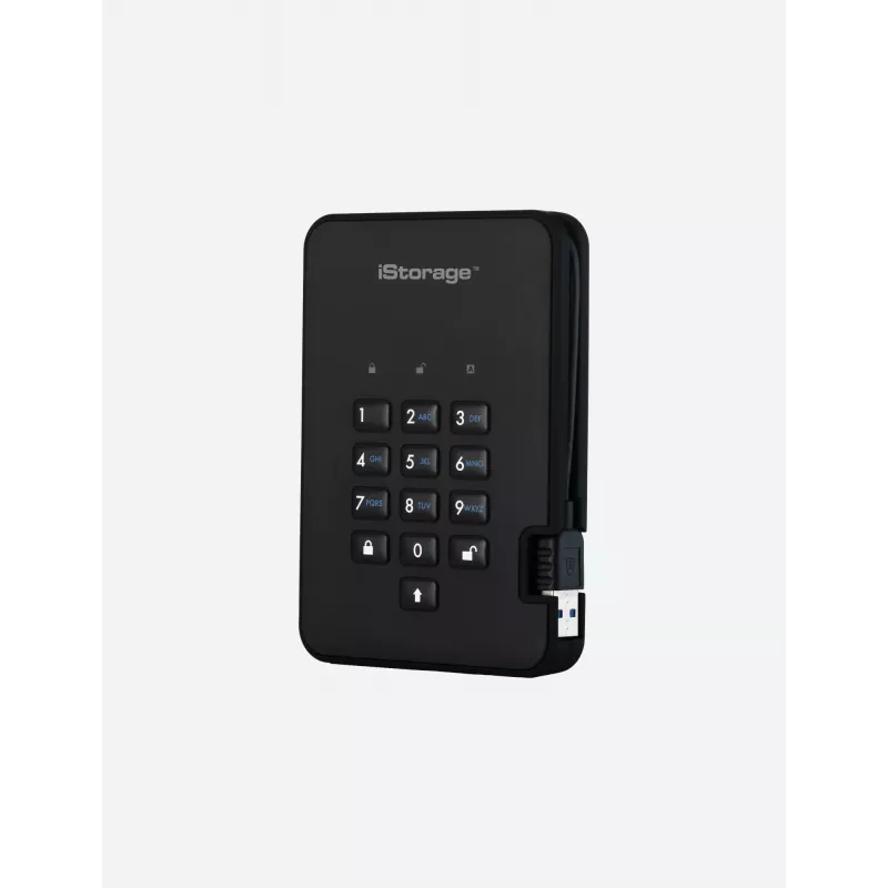iStorage diskAshur2 256-bit 1TB USB 3.2 saugus šifruotas kietojo kūno diskas – juodas IS-DA2-256-SSD-1TB-B