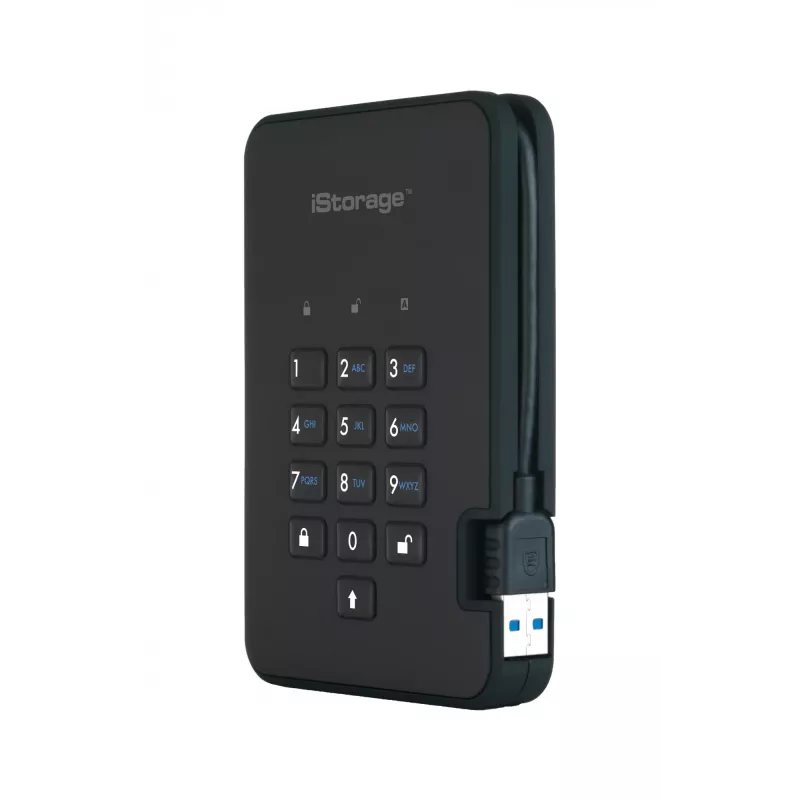 iStorage diskAshur2 256-bit 1TB USB 3.2 saugus šifruotas kietojo kūno diskas – juodas IS-DA2-256-SSD-1TB-B