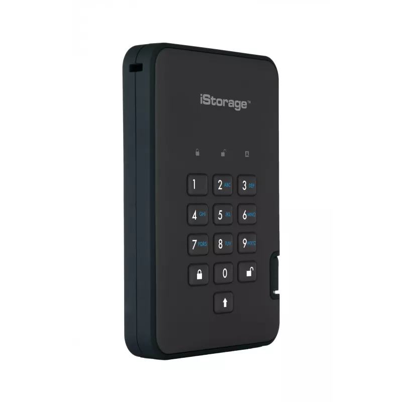 iStorage diskAshur2 256-bit 1TB USB 3.2 saugus šifruotas kietojo kūno diskas – juodas IS-DA2-256-SSD-1TB-B