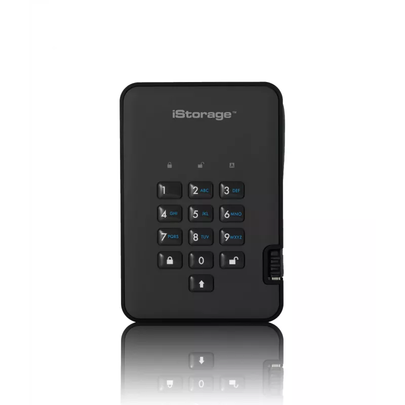 iStorage diskAshur2 256-bit 1TB USB 3.2 saugus šifruotas kietojo kūno diskas – juodas IS-DA2-256-SSD-1TB-B