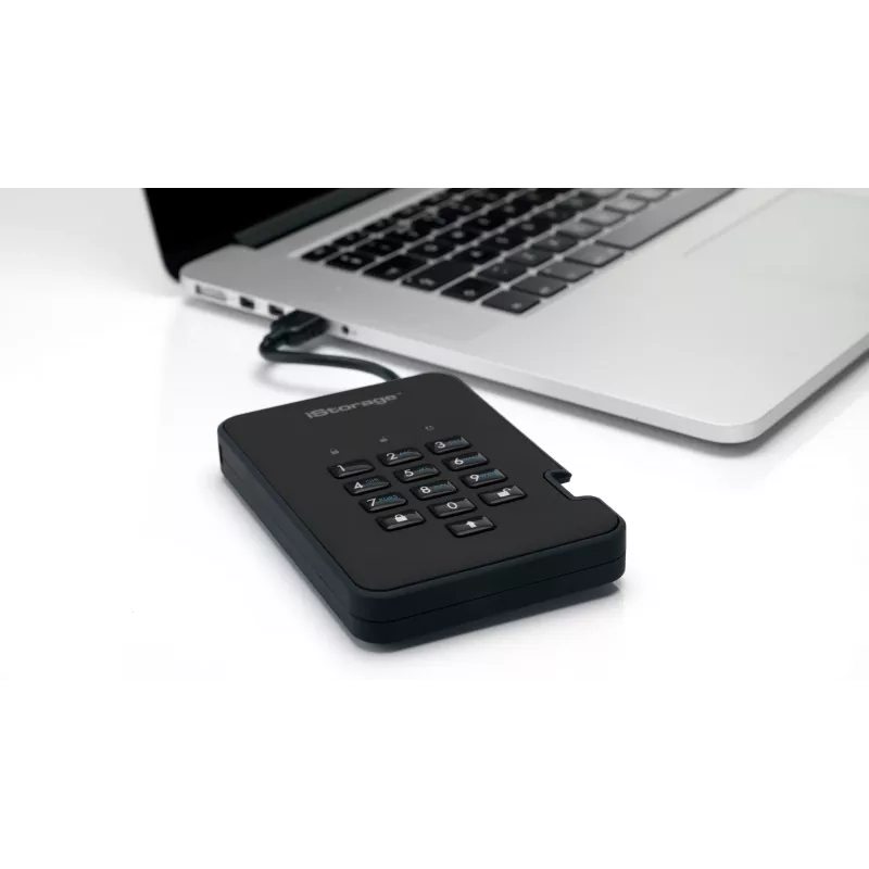 iStorage diskAshur2 256-bit 1TB USB 3.2 saugus šifruotas kietojo kūno diskas – juodas IS-DA2-256-SSD-1TB-B