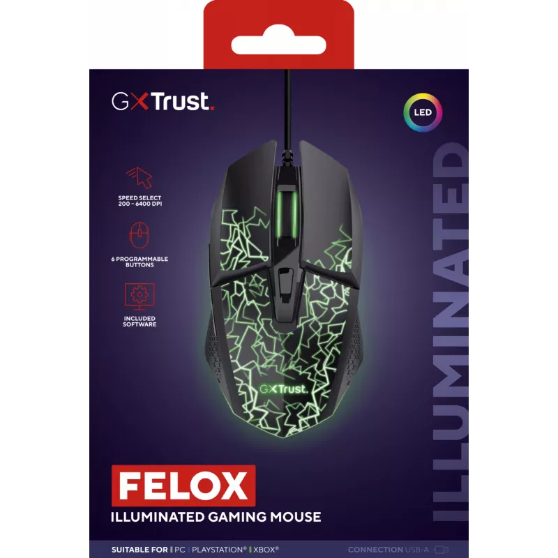 Trust GXT 113 Felox pelė Žaidimų Dešiniarankiams USB Type-A optinė 6400 DPI