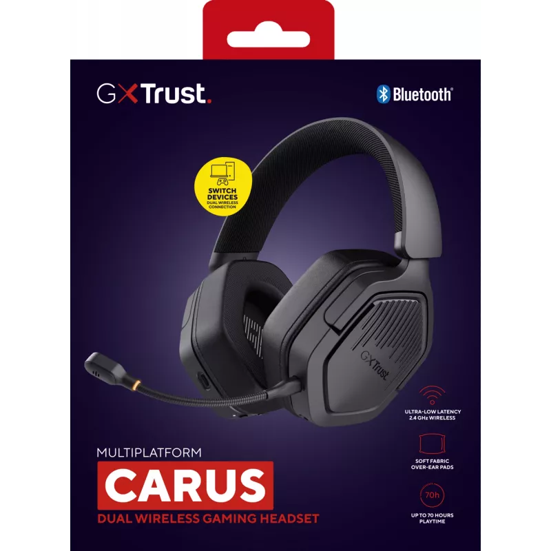 Trust GXT 493 Carus ausinės laidinės ir belaidės ant galvos, šalmo tipo žaidimų USB Type-C / USB Type-A Bluetooth juodos