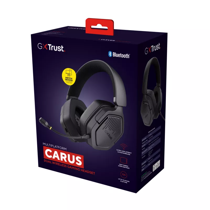 Trust GXT 493 Carus ausinės laidinės ir belaidės ant galvos, šalmo tipo žaidimų USB Type-C / USB Type-A Bluetooth juodos