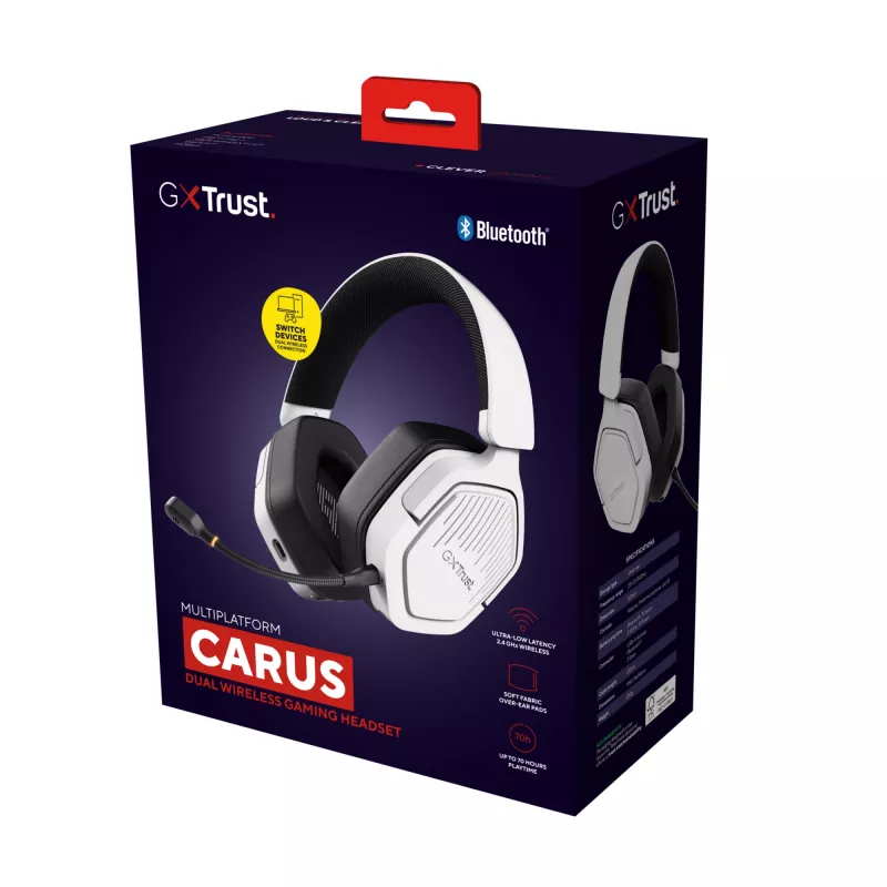 Trust GXT 493W Carus ausinės laidinės ir belaidės galvos juosta, šalmas žaidimams USB Type-C / USB Type-A Bluetooth balta