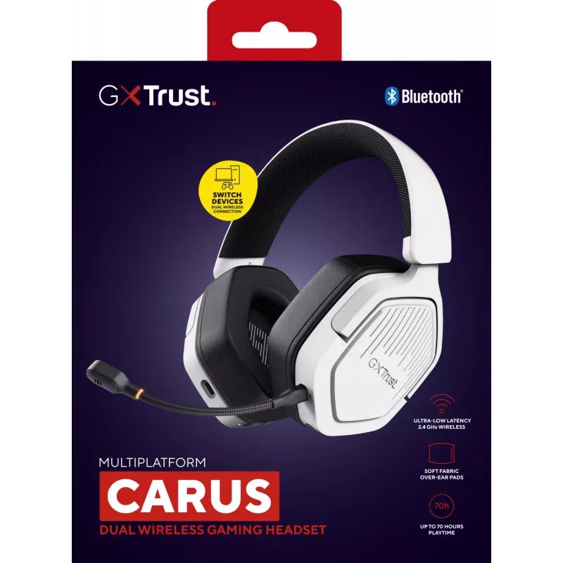 Trust GXT 493W Carus ausinės laidinės ir belaidės galvos juosta, šalmas žaidimams USB Type-C / USB Type-A Bluetooth balta
