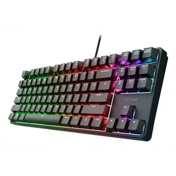 Mechaninė žaidimų klaviatūra TRUST 26135, 80% 87 klavišai, QWERTZ vokiškas išdėstymas, USB laidinė, juoda, 1,8 m laidas