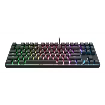Mechaninė žaidimų klaviatūra TRUST 26135, 80% 87 klavišai, QWERTZ vokiškas išdėstymas, USB laidinė, juoda, 1,8 m laidas