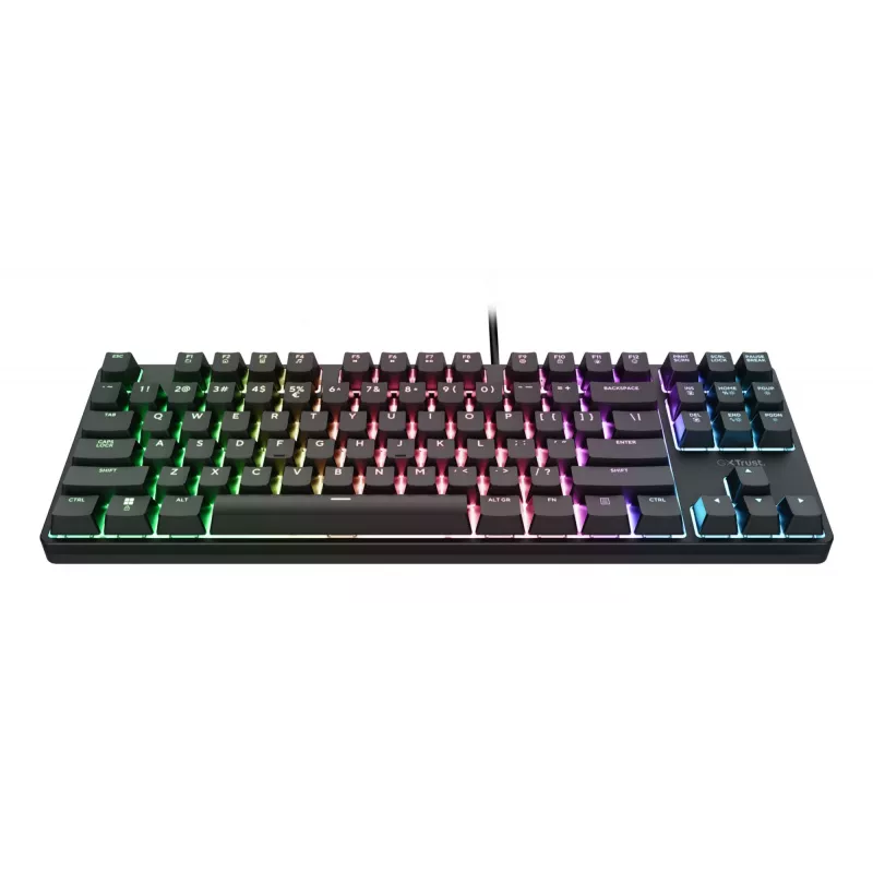 Mechaninė žaidimų klaviatūra TRUST 26135, 80% 87 klavišai, QWERTZ vokiškas išdėstymas, USB laidinė, juoda, 1,8 m laidas