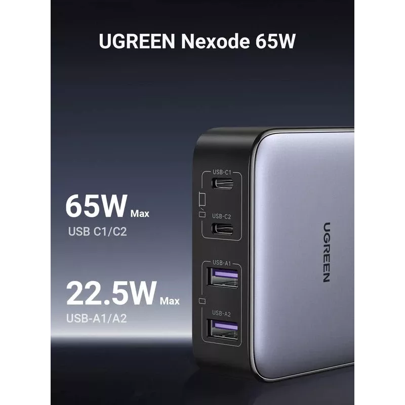 Ugreen Nexode 65 W stalinis greitasis įkroviklis, 2x USB-A + 2x USB-C (90747)