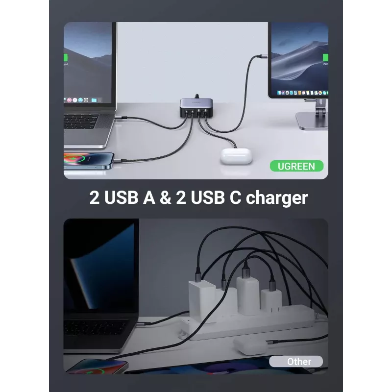 Ugreen Nexode 65 W stalinis greitasis įkroviklis, 2x USB-A + 2x USB-C (90747)
