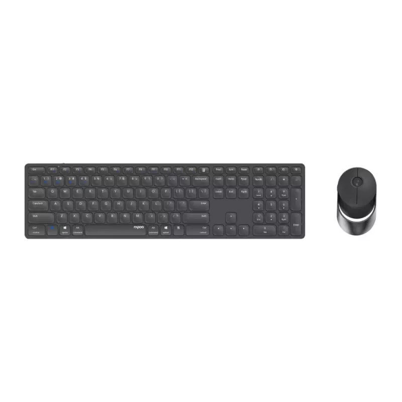 Rapoo 9850M klaviatūra su pele namams RF belaidis Bluetooth QWERTZ vokiška pilka