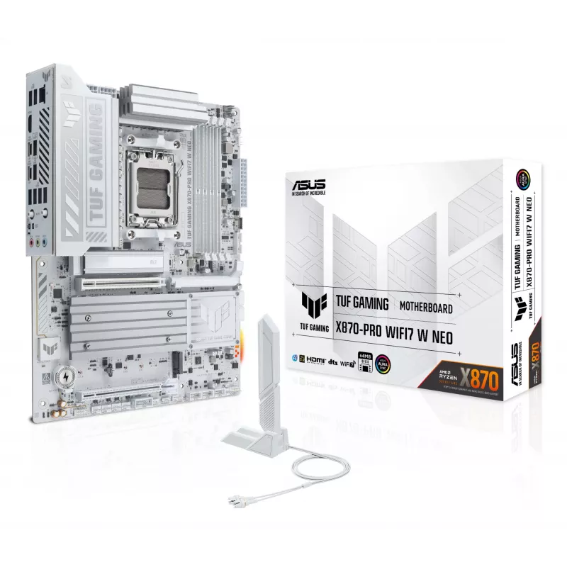 Pagrindinė plokštė ASUS TUF GAMING X870-PRO WIFI7 W NEO, AMD X870, lizdas AM5, ATX, DDR5, 4 DIMM, 256 GB, Wi‑Fi 7, 5Gb Ethernet