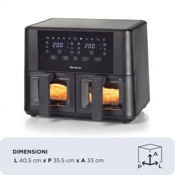 Ariete 4631 Dviguba karšto oro gruzdintuvė 9L, 2400W, bendra talpa 9L, 11 programų, daugiafunkcė, iki 3,6 kg kepto maisto, temperatūra iki 200 °C, dvigubas krepšys, juoda