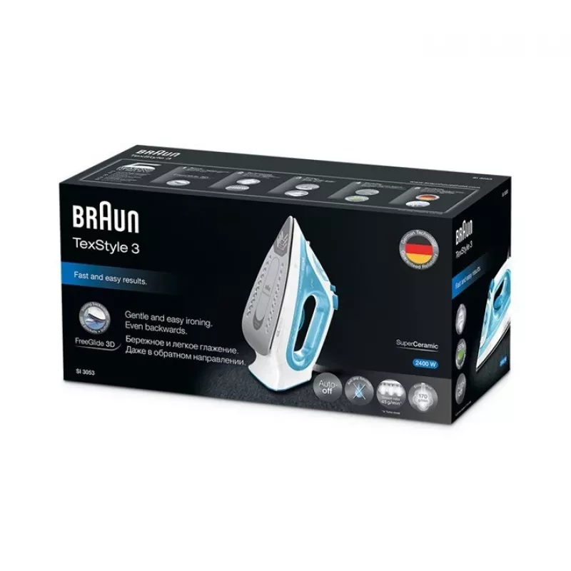 Braun TexStyle 3 garo lygintuvas SI 3053 mėlynas, keraminis padas, 2400 W