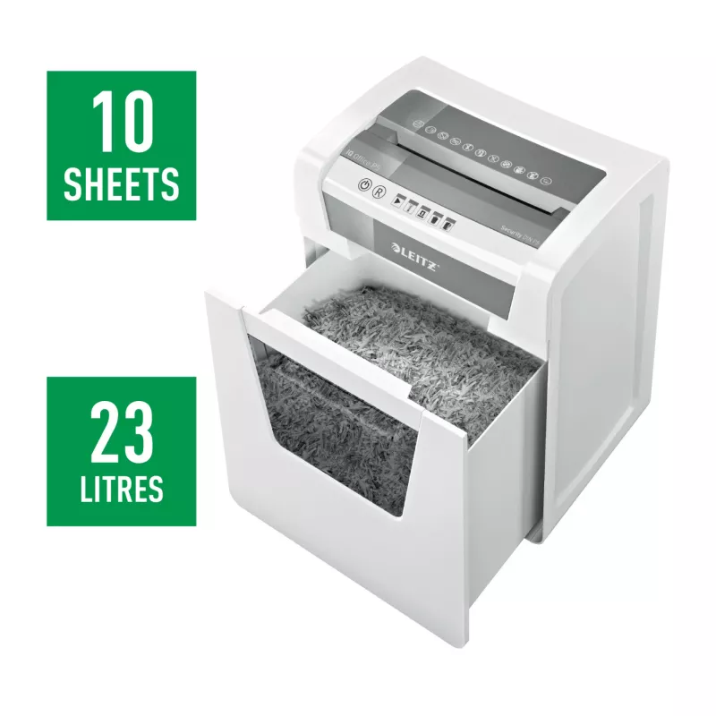 “Leitz IQ Office” popieriaus smulkintuvas, apsaugos lygis P5, mikropjovimas, 22,3 cm, 2 x 15 mm, 23 l, 250 lapų, 55 dB