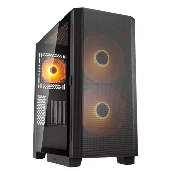PC Midi Tower korpusas Cougar Airface FLO ARGB, juodas – palaiko 2x180 mm priekinius, 1x120 mm galinį ventiliatorius, 2,5/3,5 colių diskus, 240×480×509 mm