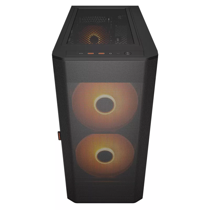 PC Midi Tower korpusas Cougar Airface FLO ARGB, juodas – palaiko 2x180 mm priekinius, 1x120 mm galinį ventiliatorius, 2,5/3,5 colių diskus, 240×480×509 mm