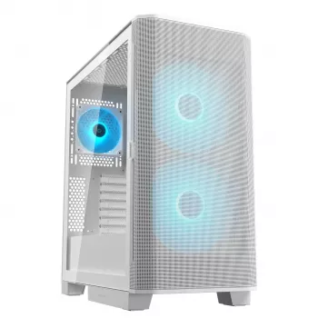 COUGAR PC Midi Tower korpusas Airface FLO ARGB Baltas — 2x180 mm priekyje, 1x120 mm gale, palaiko 2,5 col./3,5 col. HDD, 240×480×509 mm