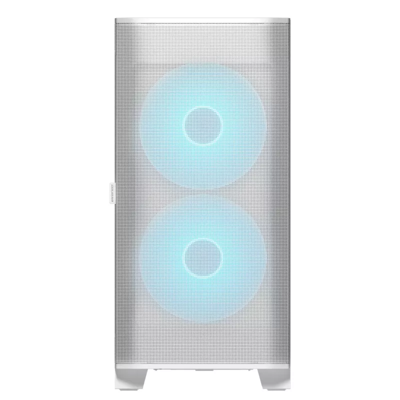 COUGAR PC Midi Tower korpusas Airface FLO ARGB Baltas — 2x180 mm priekyje, 1x120 mm gale, palaiko 2,5 col./3,5 col. HDD, 240×480×509 mm