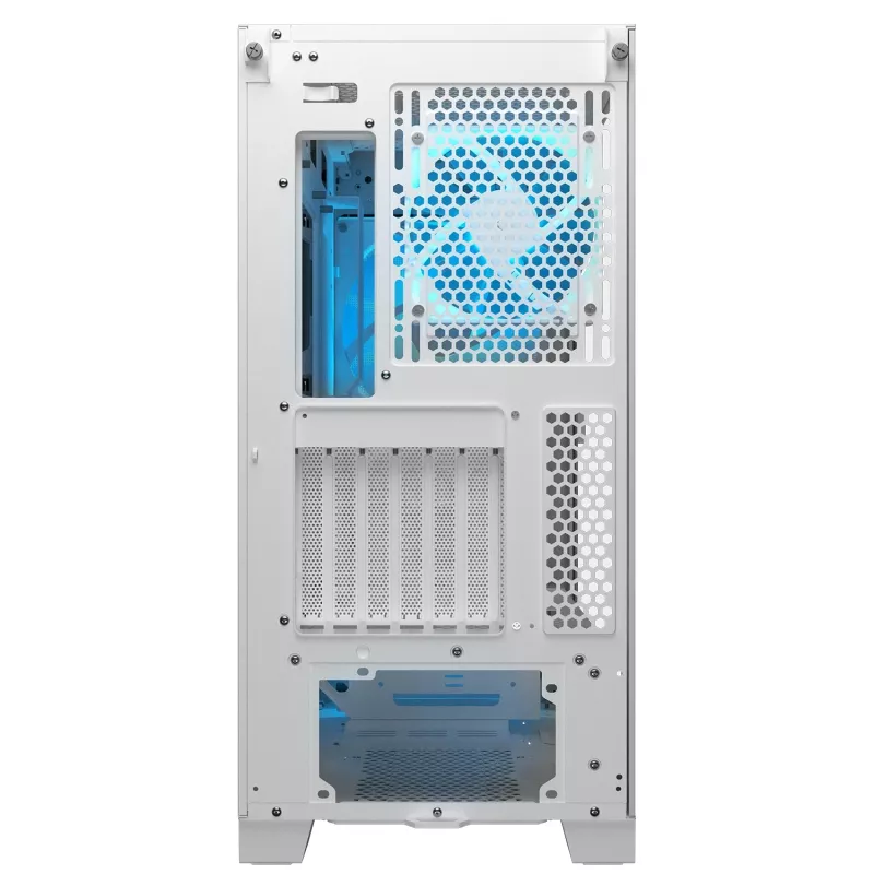 COUGAR PC Midi Tower korpusas Airface FLO ARGB Baltas — 2x180 mm priekyje, 1x120 mm gale, palaiko 2,5 col./3,5 col. HDD, 240×480×509 mm