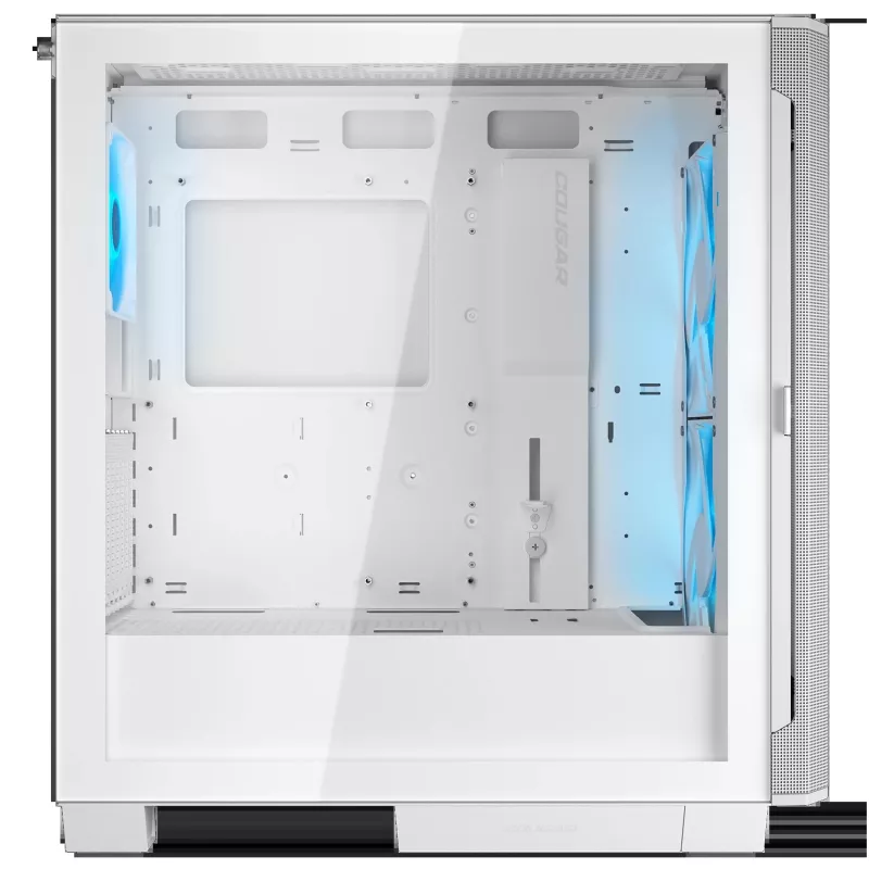 COUGAR PC Midi Tower korpusas Airface FLO ARGB Baltas — 2x180 mm priekyje, 1x120 mm gale, palaiko 2,5 col./3,5 col. HDD, 240×480×509 mm