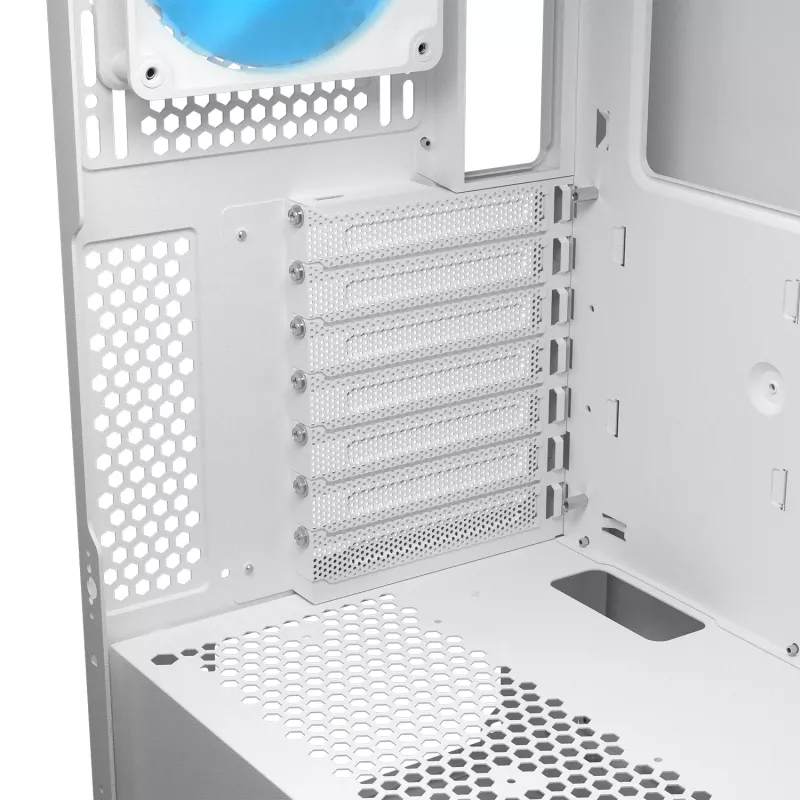 COUGAR PC Midi Tower korpusas Airface FLO ARGB Baltas — 2x180 mm priekyje, 1x120 mm gale, palaiko 2,5 col./3,5 col. HDD, 240×480×509 mm