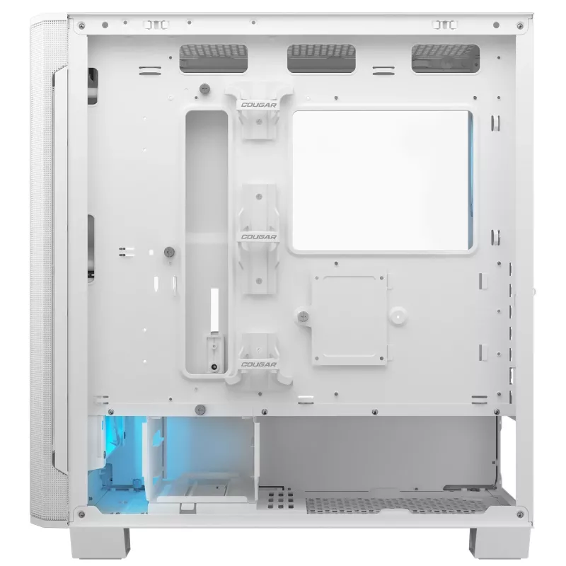 COUGAR PC Midi Tower korpusas Airface FLO ARGB Baltas — 2x180 mm priekyje, 1x120 mm gale, palaiko 2,5 col./3,5 col. HDD, 240×480×509 mm