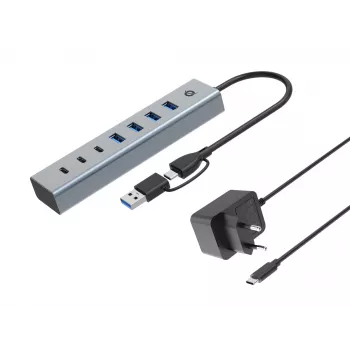 Conceptronic HUBBIES20GP 7 prievadų USB 3.0 šakotuvas su maitinimo adapteriu, 5 Gbps, USB-C x 3, USB-A x 4