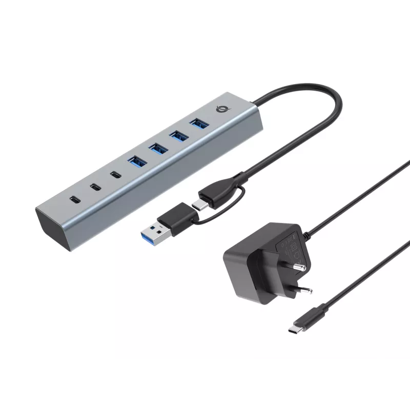 Conceptronic HUBBIES20GP 7 prievadų USB 3.0 šakotuvas su maitinimo adapteriu, 5 Gbps, USB-C x 3, USB-A x 4