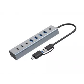 Conceptronic HUBBIES20GP 7 prievadų USB 3.0 šakotuvas su maitinimo adapteriu, 5 Gbps, USB-C x 3, USB-A x 4